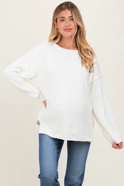 PinkBlush Ivory Oversized Exposed Seam Maternity Sweater