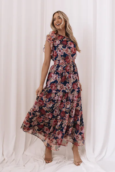 Petal & Pup Layley One Shoulder Maxi Dress - Navy Floral