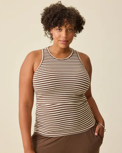 Kindred Bravely Ribbed Bamboo Racerback Nursing Tank | Chocolate & Ivory Stripe