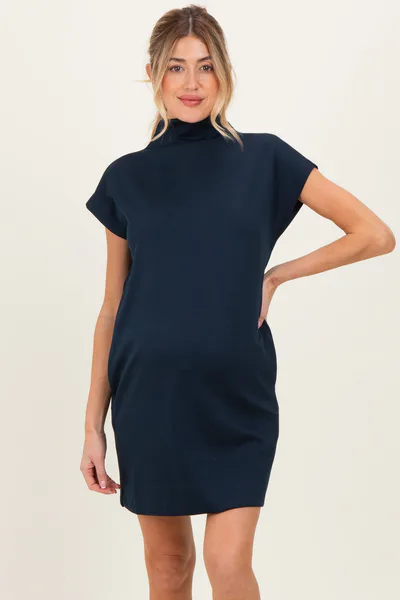 PinkBlush Navy Mock Neck Maternity Mini Dress