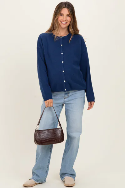PinkBlush Navy Classic Crew Neck Maternity Button Cardigan