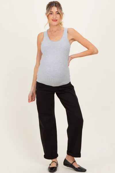 PinkBlush Black Cuffed Ankle Barrel Leg Maternity Jeans