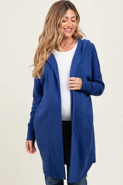 PinkBlush Royal Blue Hooded Long Maternity Cardigan
