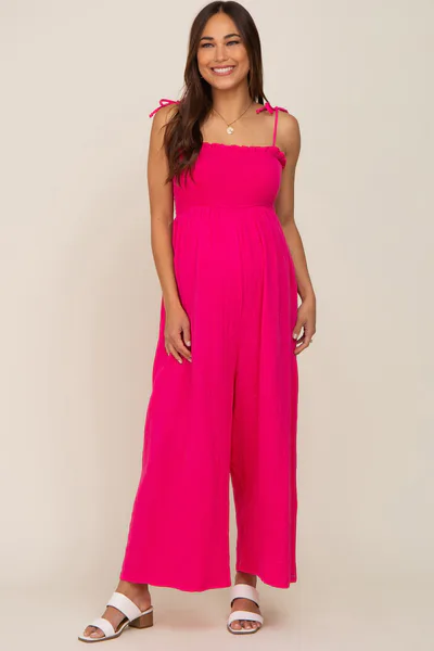 PinkBlush Fuchsia Sleeveless Cropped Maternity Jumpsuit