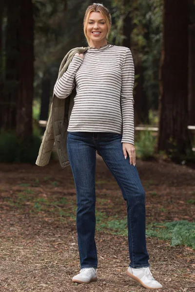 PinkBlush Navy Blue Distressed Hem Slim Straight Leg Maternity Jeans