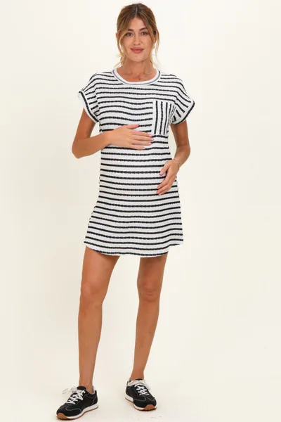 PinkBlush Black Textured Stripe Knit Maternity T-Shirt Dress