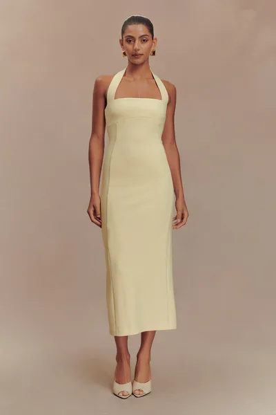 MESHKI Amelita Suiting Halter Midi Dress - Pale Lemon