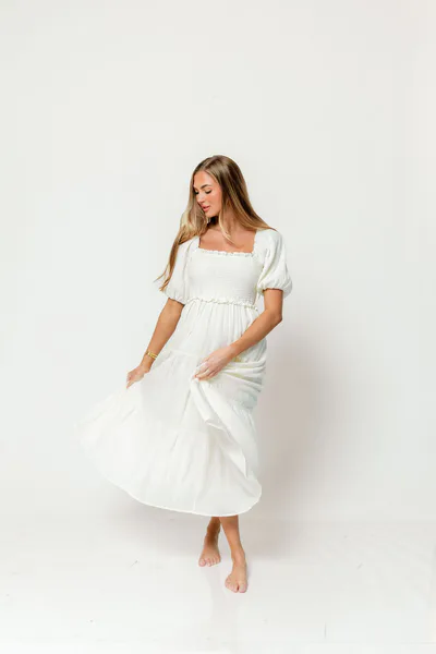 Worth Collective Elena 100% Cotton Midi Dress in Cream - Bump Friendly