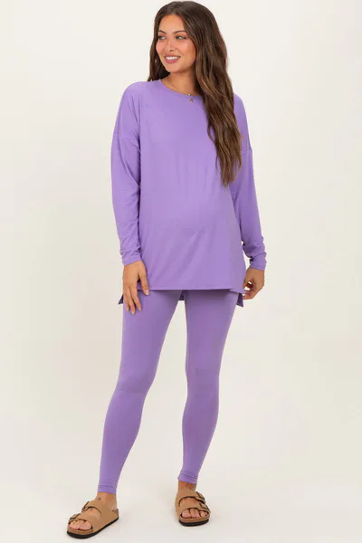 PinkBlush Lavender Brushed Knit Oversized Top and Legging Maternity Set