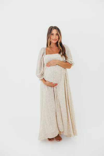 Worth Collective Mona 'Love Story' Maxi Dress in Beige - Bump Friendly and Inclusive Sizing (S-3XL) (Restocking in May)