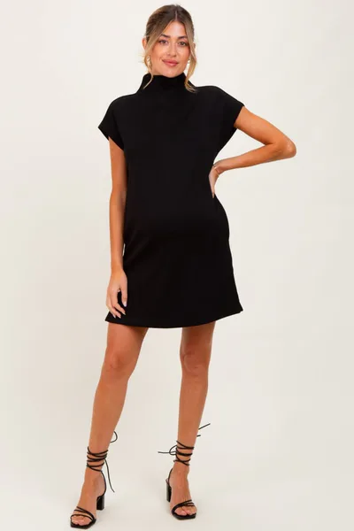 PinkBlush Black Mock Neck Maternity Mini Dress