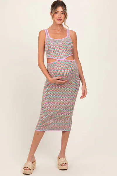 PinkBlush Pink Chevron Knit Cutout Maternity Midi Dress