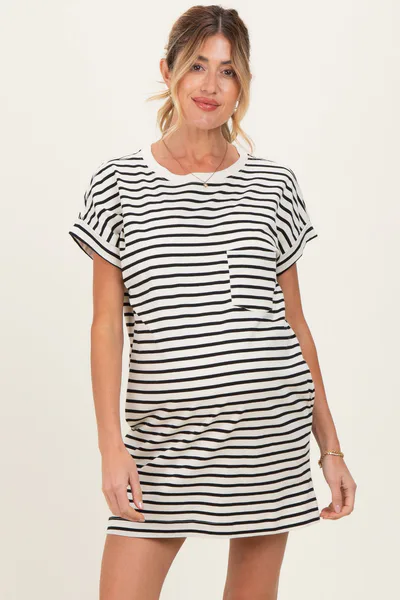 PinkBlush Black Striped Maternity T-Shirt Mini Dress