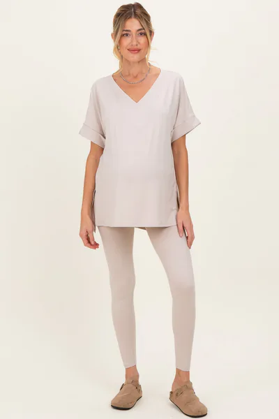 PinkBlush Sand Oversized V-Neck Tee Legging Maternity Lounge Set