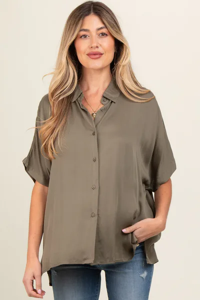 PinkBlush Olive Dolman Sleeve Button Down Maternity Blouse