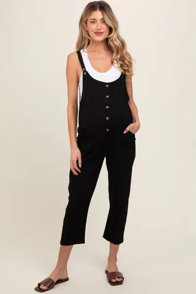 PinkBlush Black Button Down Maternity Cropped Jumpsuit