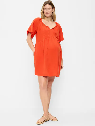 Old Navy Maternity Crinkle Gauze Flutter-Sleeve Mini Swing Dress