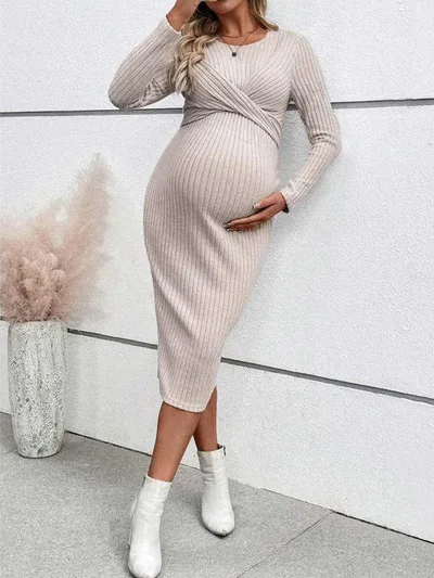 Aura Maternity Knotted Ribbed Maternity Dress