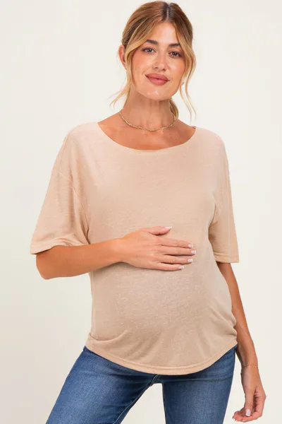 PinkBlush Latte Relaxed Fit Short Sleeve Maternity Top