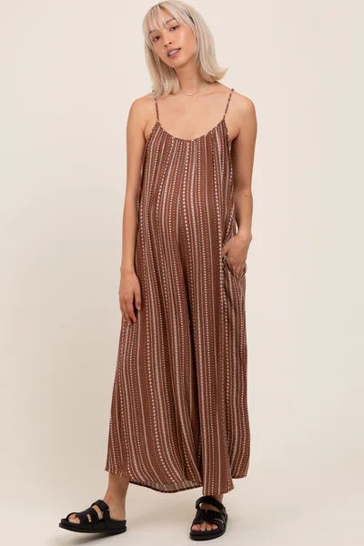 PinkBlush Brown Printed Sleeveless Wide Leg Maternity Jumpsuit