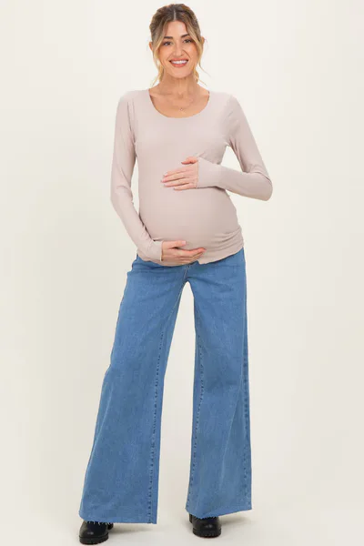 PinkBlush Blue Raw Hem Palazzo Wide Leg Maternity Jeans