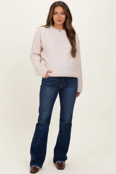 PinkBlush Navy Dark Wash Frayed Hem Maternity Bootcut Jeans
