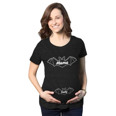 Target Maternity Mama Bat Baby Bat Pregancy Tee Funny Halloween Baby Announcement Graphic Tee - Crazy Dog Maternity T Shirt For Halloween Season Black S