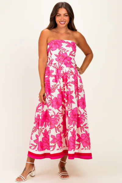 PinkBlush Pink Floral Strapless Maternity Midi Dress