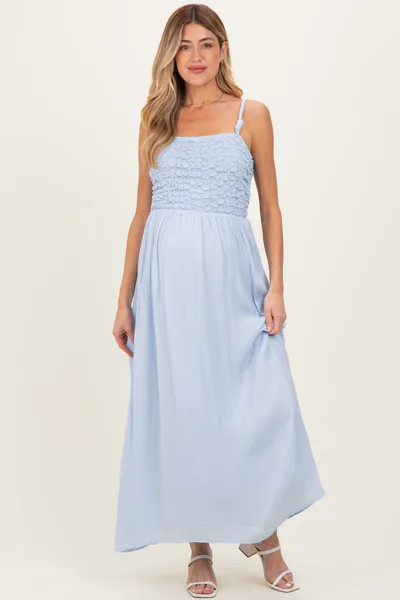 PinkBlush Light Blue Textured Smocked Maternity Maxi Dress