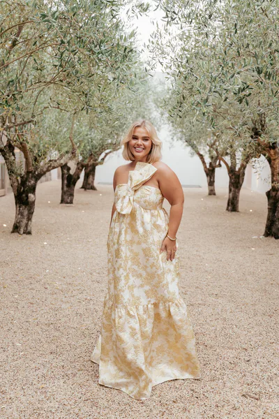 Petal & Pup Betina Bow Front Maxi Dress - Yellow Brocade