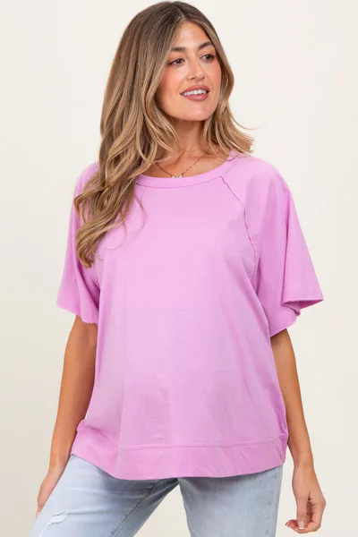 PinkBlush Mauve Oversized Raw Hem Short Sleeve Maternity Tee