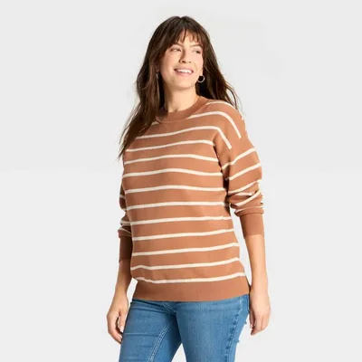 Target Crewneck Essential Maternity Pullover Sweater - Isabel Maternity by Ingrid & Isabel™ Tan/Cream Striped XS