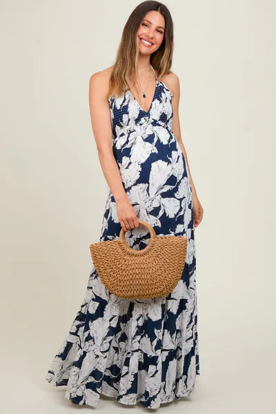 PinkBlush Navy Printed Woven Maternity Maxi Dress