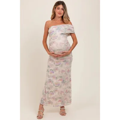 Target Pinkblush Cream One Shoulder Ruched Maternity Maxi Dress Small