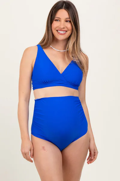 PinkBlush Royal Blue High Waist Maternity Bikini Set