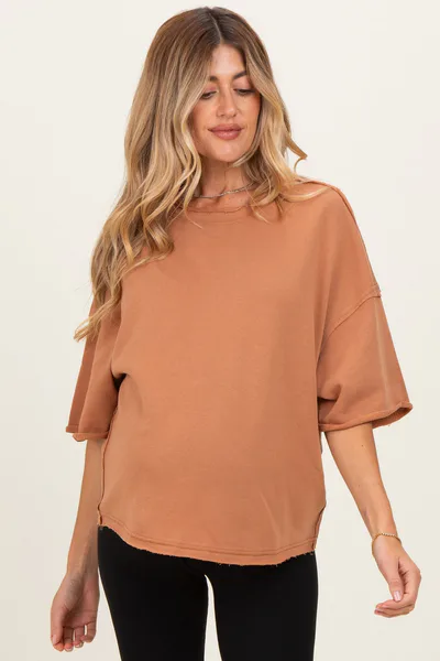 PinkBlush Mocha Raw Cut Edge Maternity Boxy Tee