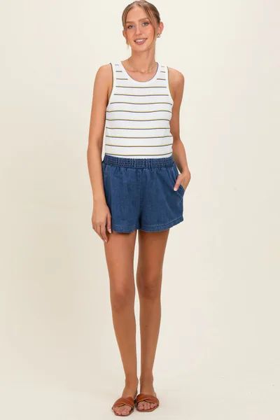 PinkBlush Dark Denim Elastic Waist Chambray Maternity Shorts