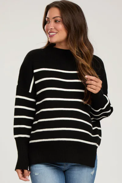 PinkBlush Black Striped Drop Shoulder Maternity Sweater