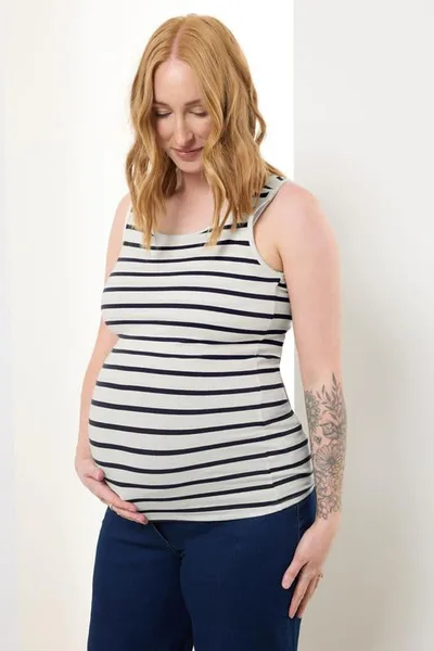 Yours Clothing LTS Tall Maternity Ivory White Stripe Popper Fastening Nursing Vest