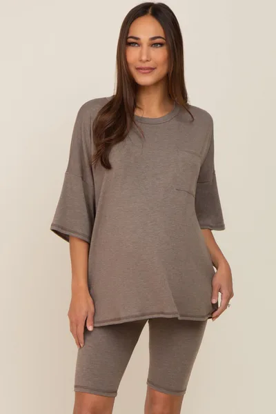 PinkBlush Mocha Biker Short Maternity Sleep Set