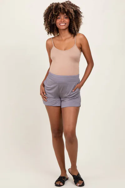 PinkBlush Taupe Basic Rounded Hem Maternity Shorts