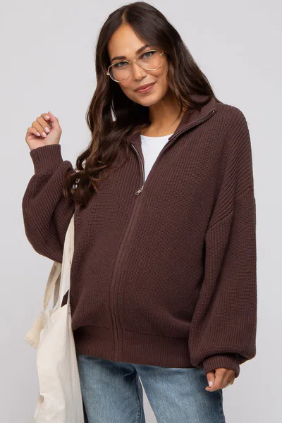 PinkBlush Brown Oversized Zip Up Cardigan