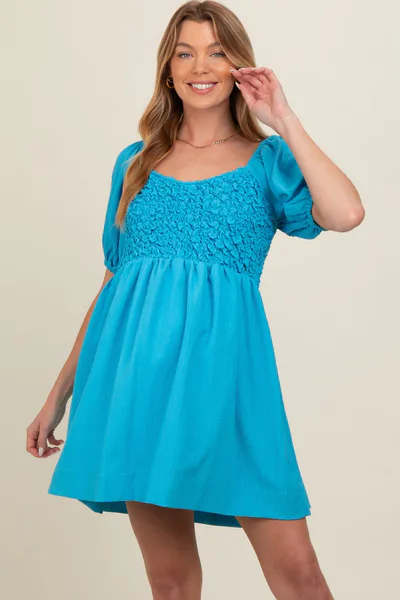 PinkBlush Turquoise Textured Bodice Maternity Dress