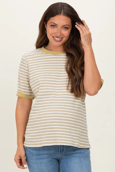 PinkBlush Yellow Striped Short Sleeve Maternity T-Shirt