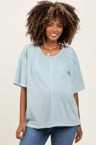 PinkBlush Mint Solid Tri-Blend Short Sleeve Maternity Tunic Top