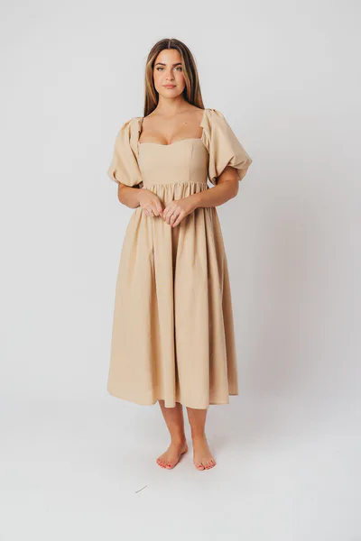 Worth Collective Hamilton Midi Dress in Taupe - Bump Friendly and Inclusive Sizing (S-2XL)