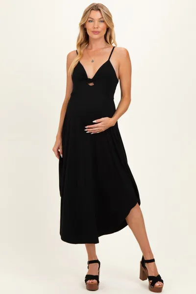 PinkBlush Black Solid V-Neck Cami Maternity Dress