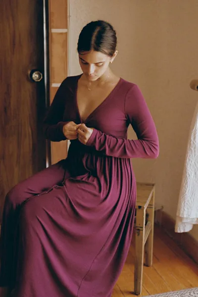 For The Creators The Softest Rib Nursing Dress - Aubergine
