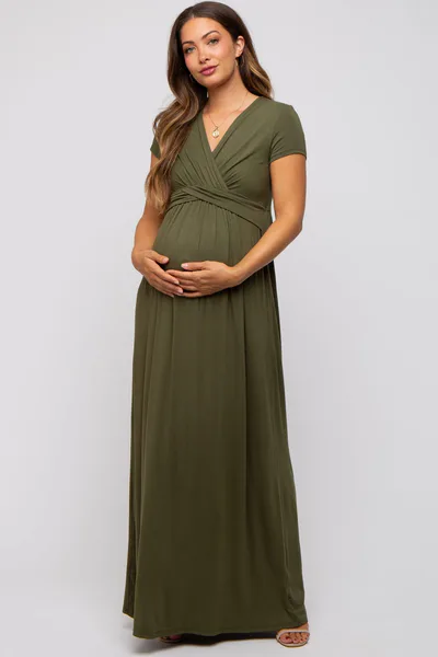 PinkBlush PinkBlush Olive Draped Maternity/Nursing Maxi Dress