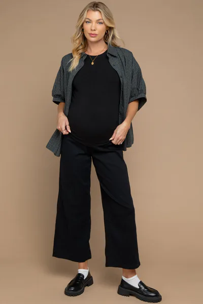PinkBlush Black Crop Wide Leg Maternity Jeans